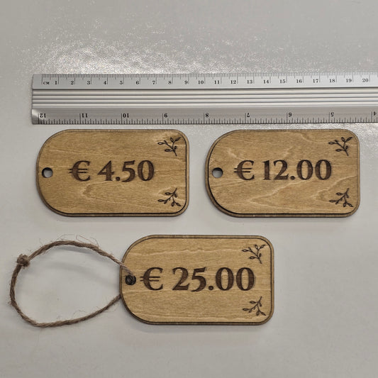 Custom Text/Price Tags – Set of 10 Laser Engraved Plywood Market Stall Tags