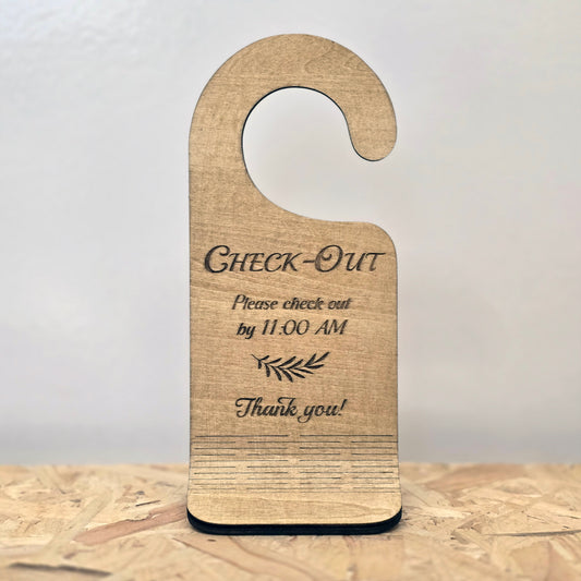 Check-Out Reminder Sign – Personalised Wooden Airbnb Door Hanger