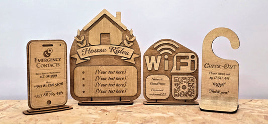 Airbnb Guest Essentials Sign Pack – Personalised Wooden Welcome Information Set