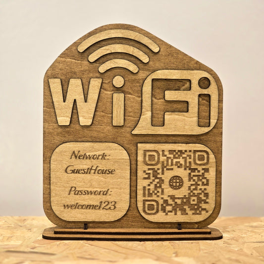 Wi-Fi QR Code Sign – Personalised Wooden Airbnb Guest Internet Plaque