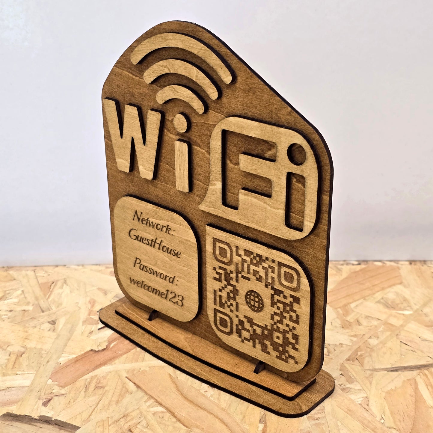 Wi-Fi QR Code Sign – Personalised Wooden Airbnb Guest Internet Plaque