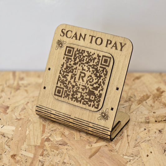 Custom QR Code Payment Sign – Wooden Market Stall Display