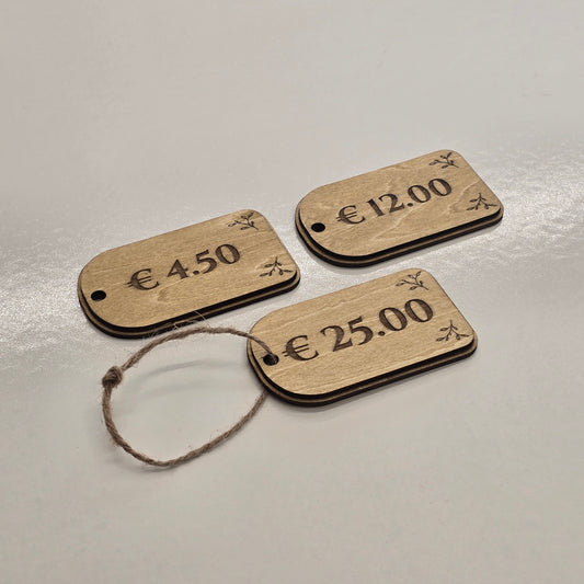 Custom Text/Price Tags –  Set of 10 Laser Engraved Plywood Market Stall Tags