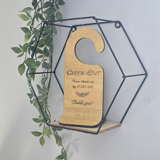 Check-Out Reminder Sign – Personalised Wooden Airbnb Door Hanger