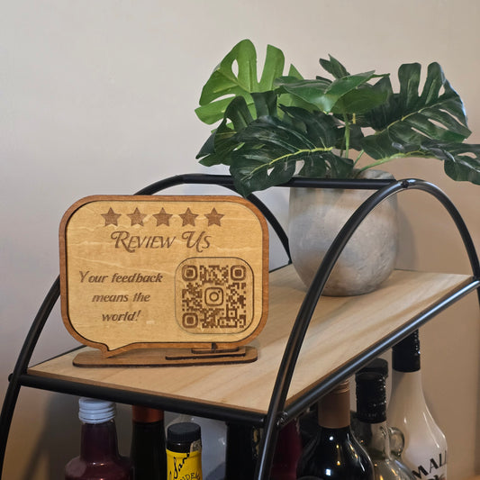 Review Us QR Code Sign – Personalised Wooden Airbnb Guest Feedback Plaque