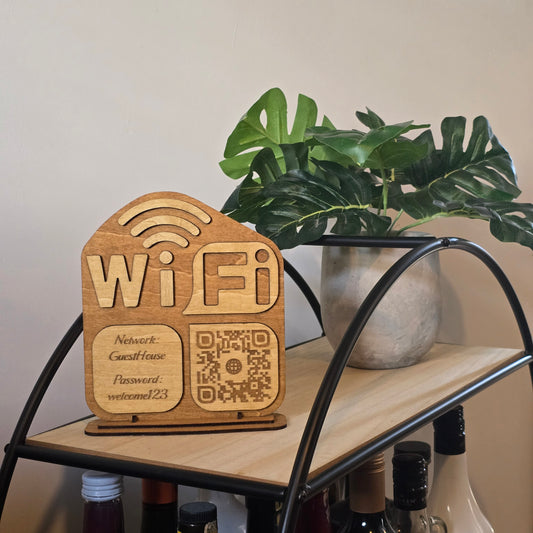 Wi-Fi QR Code Sign – Personalised Wooden Airbnb Guest Internet Plaque
