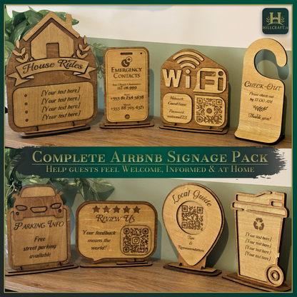 Complete Airbnb Signage Pack – Personalised Wooden Guesthouse Welcome Sign Set