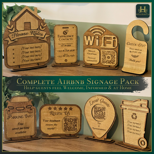Complete Airbnb Signage Pack – Personalised Wooden Guesthouse Welcome Sign Set