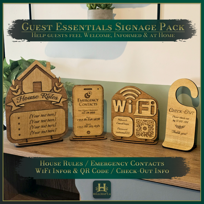Airbnb Guest Essentials Sign Pack – Personalised Wooden Welcome Information Set
