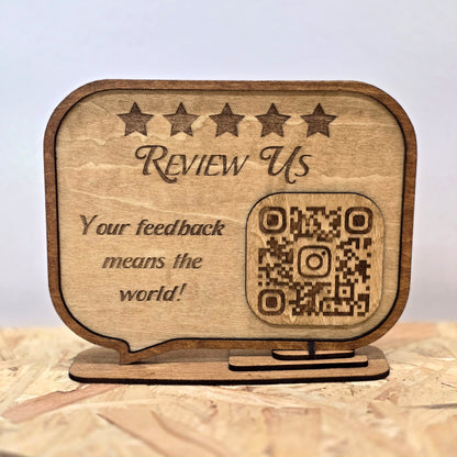 Review Us QR Code Sign – Personalised Wooden Airbnb Guest Feedback Plaque