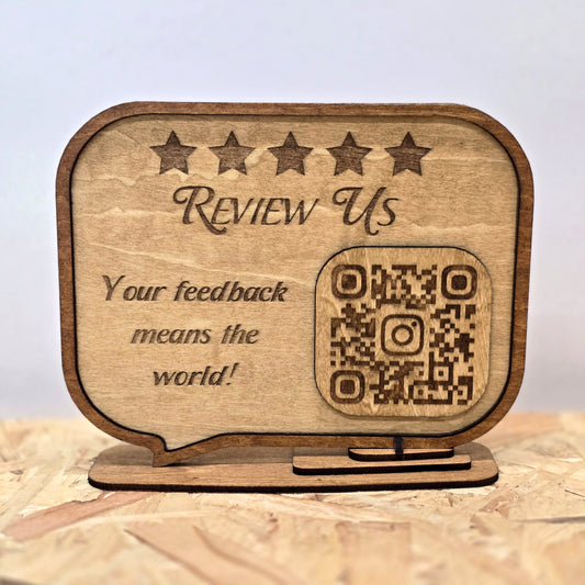 Review Us QR Code Sign – Personalised Wooden Airbnb Guest Feedback Plaque