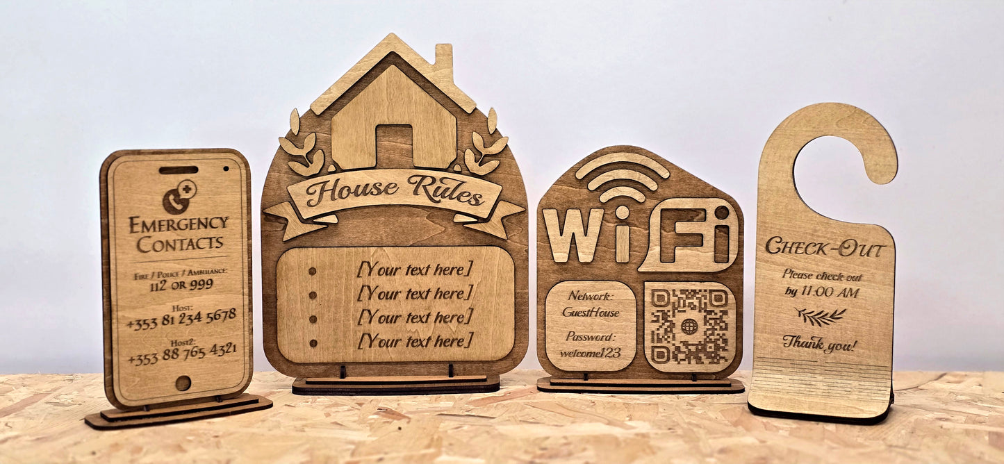 Complete Airbnb Signage Pack – Personalised Wooden Guesthouse Welcome Sign Set