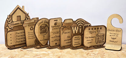 Complete Airbnb Signage Pack – Personalised Wooden Guesthouse Welcome Sign Set