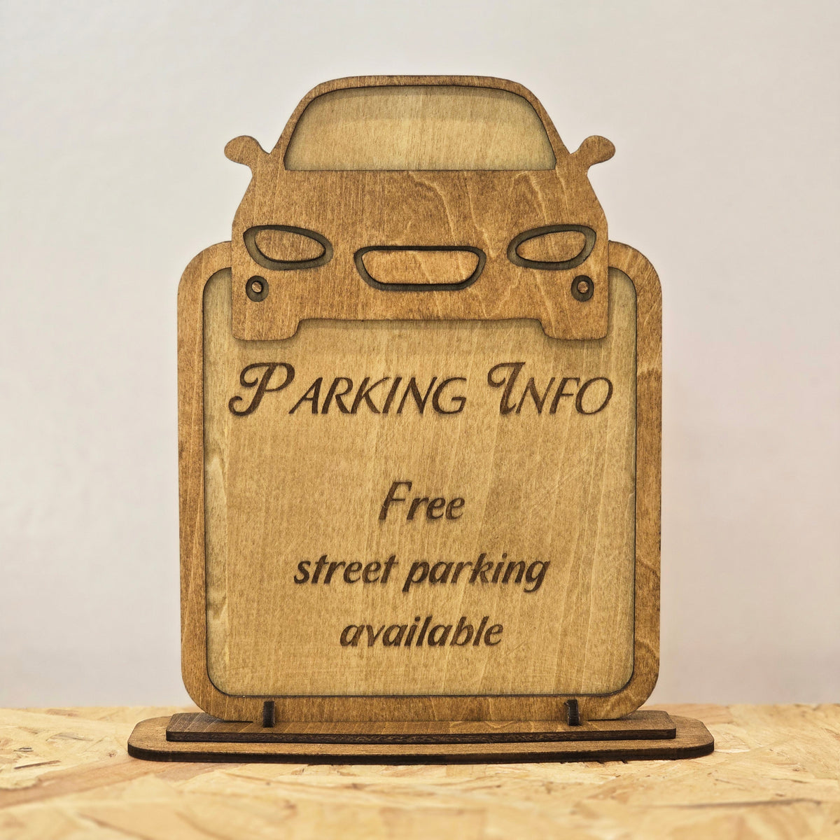 Personalised wooden Airbnb parking information sign with custom instructions for guests